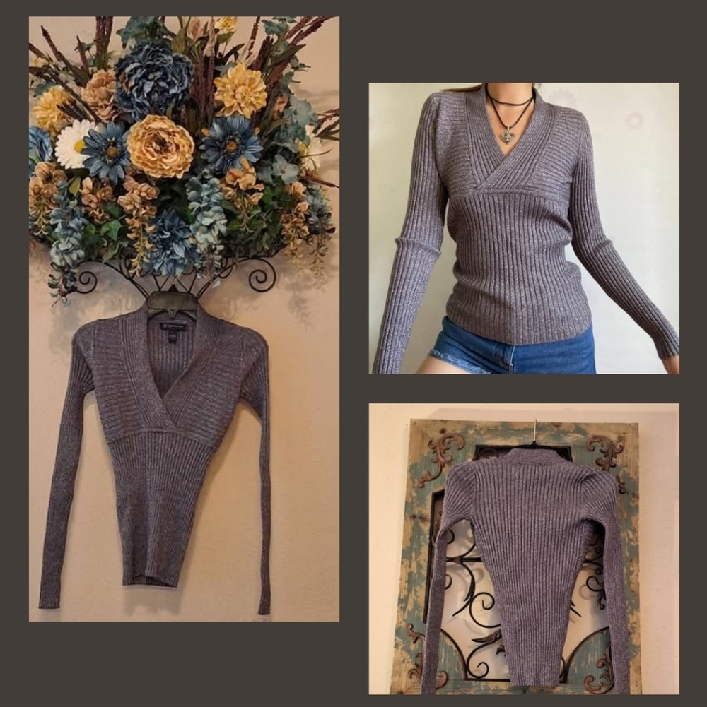 INC International Concepts Women's V-Neck Sweater - Silver Gray Petite Small - Picture 2 of 7